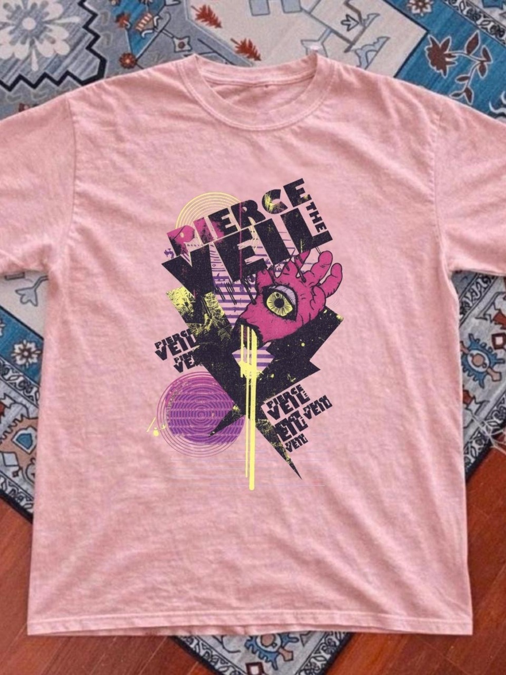 Gildan Pink Pierce the Veil Graphic Tee with Neon Accent